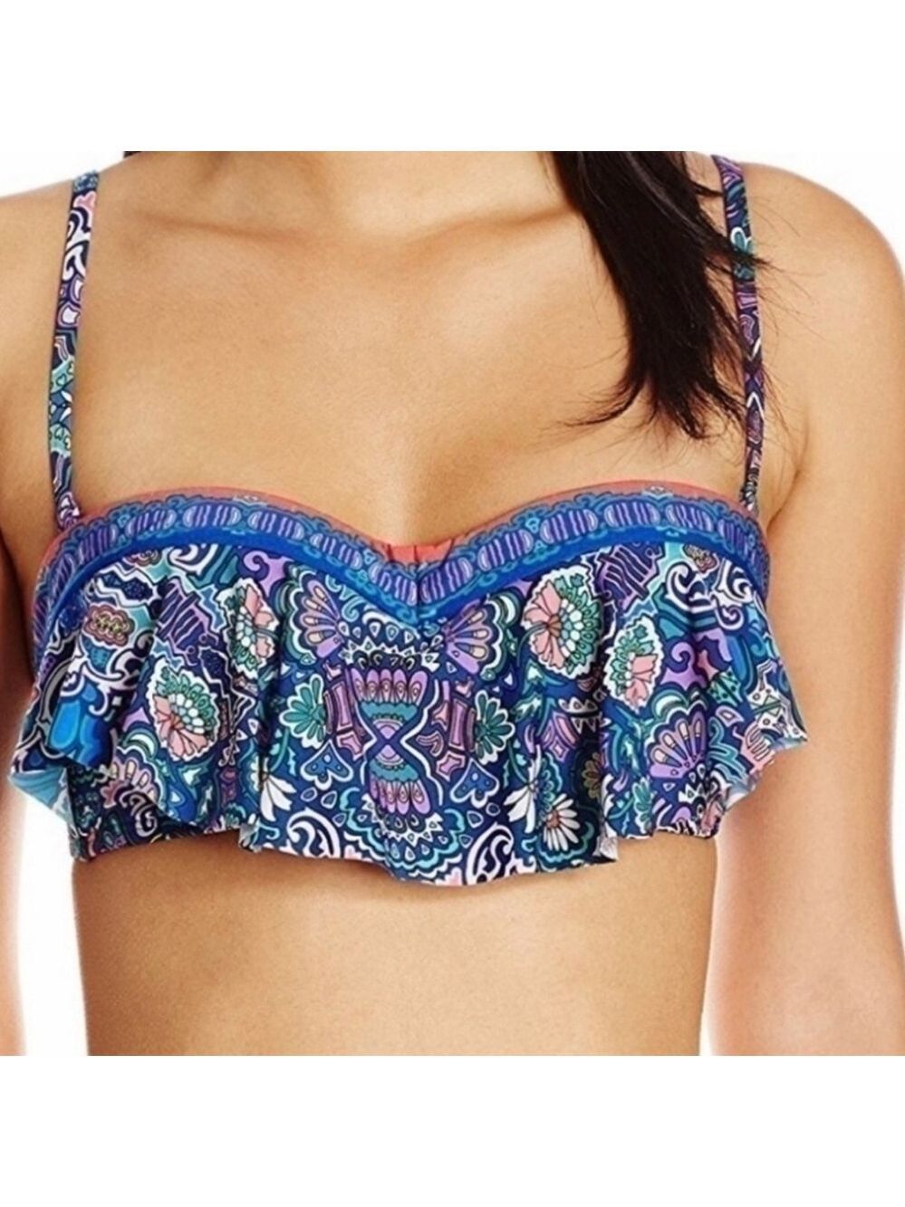 New Laundry by Shelli Segal Bikini Top Abstract Kaleidoscope Print Bathingsuit